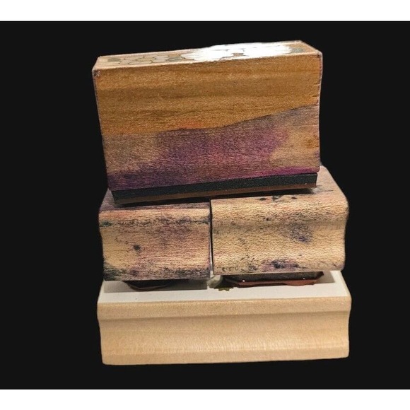 Stamps Wood Mounted Rubber Uptown Flower Swirl Flower Row Leafy Art 4pc Lot - Picture 5 of 7